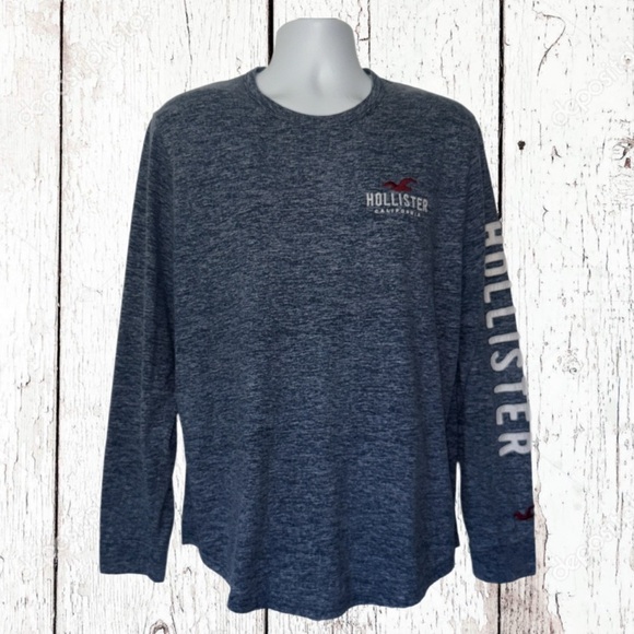Hollister Men’s Long Sleeve Graphic Tee  Size M | California Surf Logo Navy Blue - Picture 2 of 14